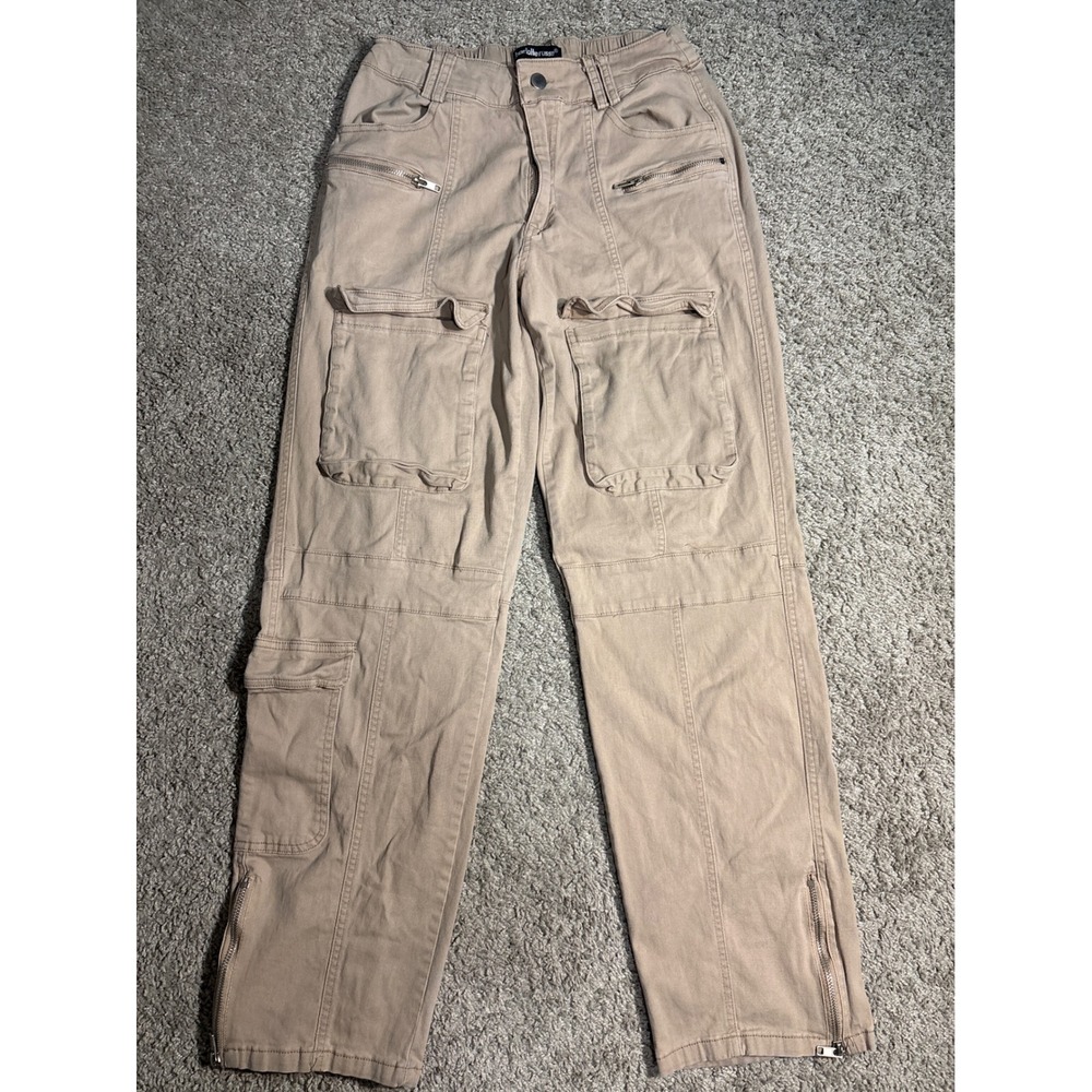 Y2K Charlotte Russe Womens Tan Khaki Multi Pocket Cargo Pants Size M Zippers